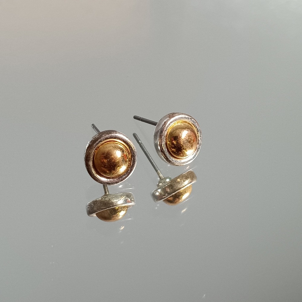 Gold and Silver Tone Stud Earrings Two Tone Dome Design